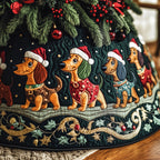 Dachshunds in Santa Hats Dark Green Christmas Tree Skirt