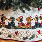 Dachshunds in Sweaters White Swirls Christmas Tree Skirt