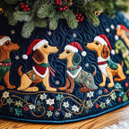 Dachshunds in Santa Hats Starry Navy Christmas Tree Skirt