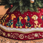 Dachshunds in Green Sweaters on Red Christmas Tree Skirt