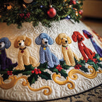 Cream and Blue Poodles with Gold Swirls Christmas Tree Skirt