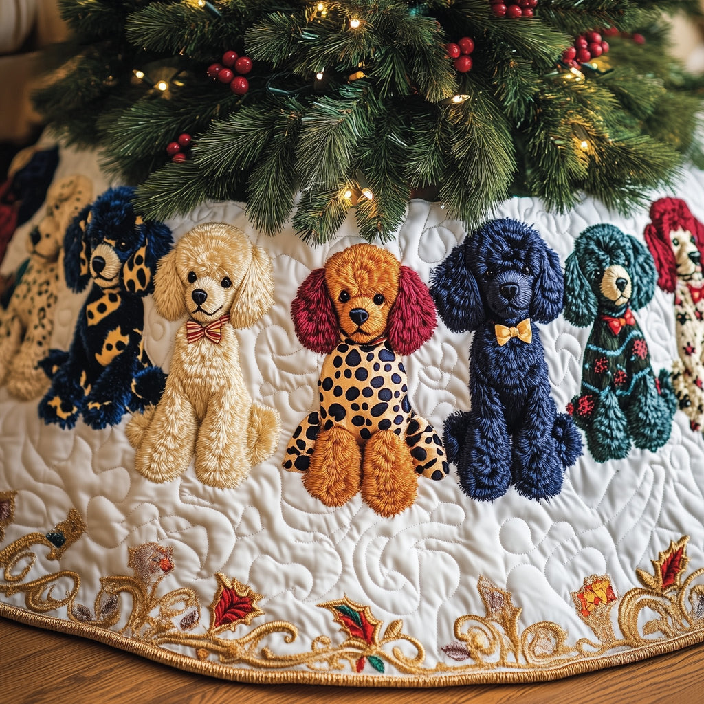 Poodles in Leopard and Navy Prints Christmas Tree Skirt