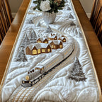 Steam Train Through a Snowy Village Table Runner