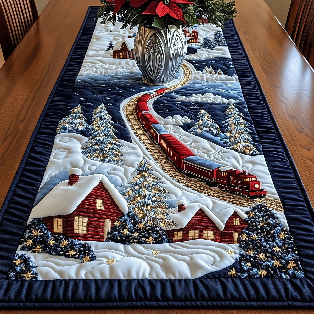 Night Train Through the Snowy Village Table Runner