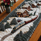 Black Train Past the Mountain Chalet Table Runner