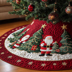 Santa with a Tree on Red Christmas Tree Skirt