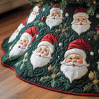 Santa Faces on Green Quilt Christmas Tree Skirt