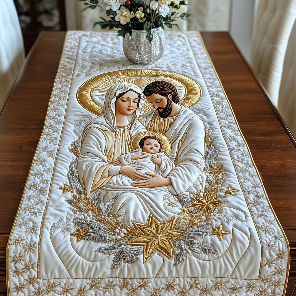 White Quilted Holy Family Table Runner