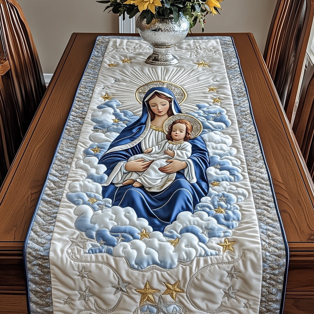 Mary and Infant on Blue Clouds Table Runner