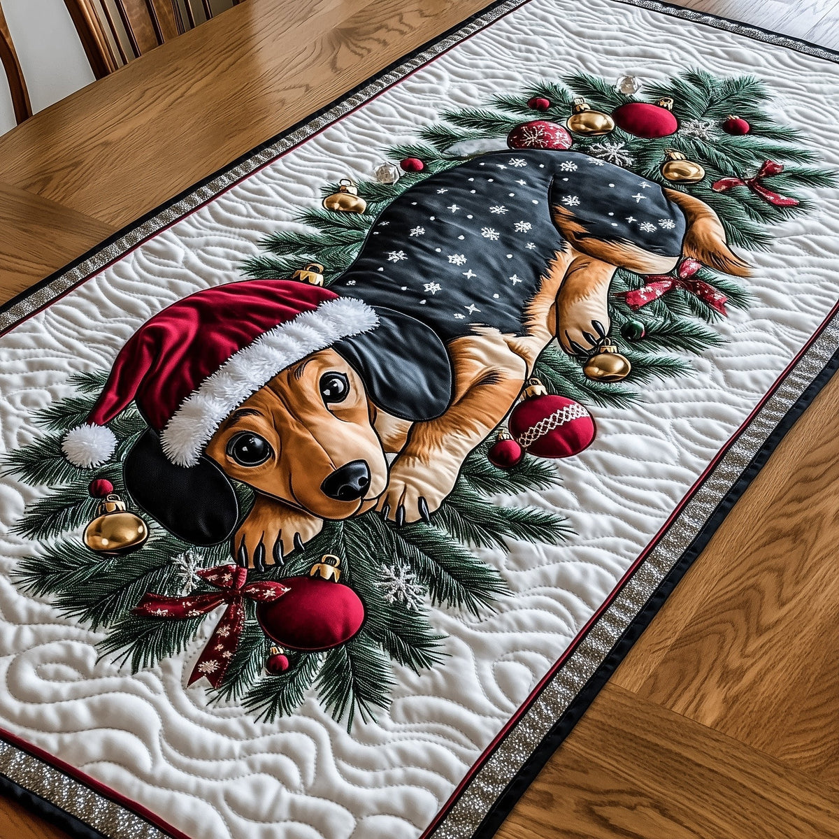 Dachshunds in Santa Hats Table Runner