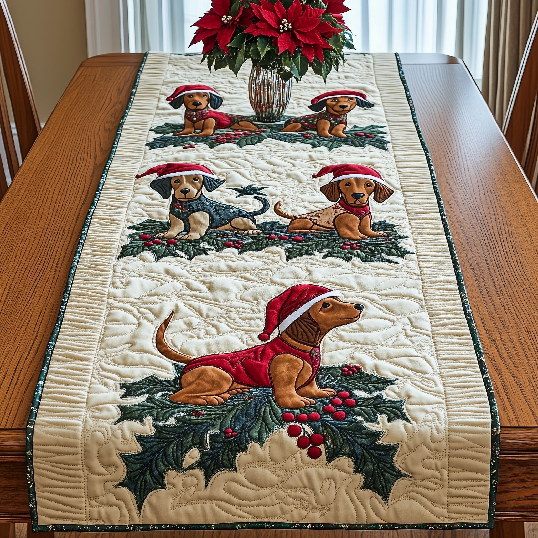 Dachshund in a Red Coat Table Runner