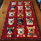 French Bulldogs with Reindeer Antlers Table Runner