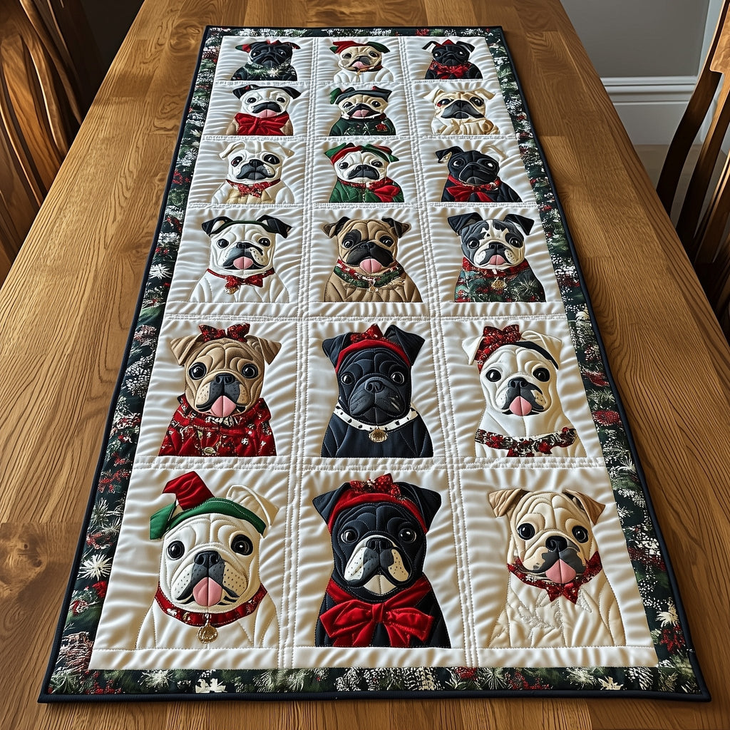 Bulldogs in White Quilt Squares Table Runner