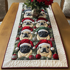Pugs and Frenchies in Santa Hats Table Runner