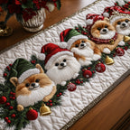 Jolly Pomeranian Pomeranians in Santa Hats Table Runner