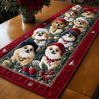 Pomeranians on Red with Ornaments Table Runner