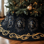 Black Lions with Gold Scrollwork Christmas Tree Skirt