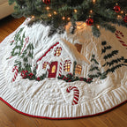 Snowy Cottage with Red Roof Christmas Tree Skirt