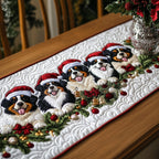 Bernese Dogs with Christmas Ornaments Table Runner