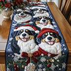 Bernese Dogs with Red Bow Table Runner