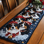 Bernese Dogs Among Snowflakes Table Runner