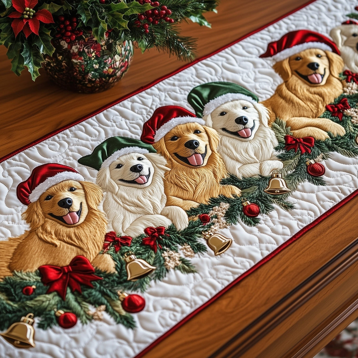 Jolly Golden Retriever Table Runner
