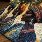African Woman in Blue Headwrap Christmas Tree Skirt