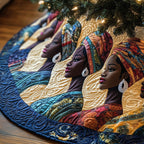 Women Profiles in Teal and Blue Christmas Tree Skirt