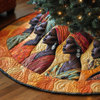 Women in Headwraps on Orange Christmas Tree Skirt