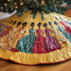 Women in Gowns on Amber Quilt Christmas Tree Skirt