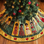 Women in Dresses on Yellow Hearts Christmas Tree Skirt