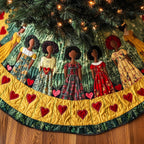 Women in Red and Green Dresses Christmas Tree Skirt