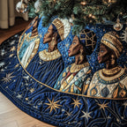 Women with Gold Jewelry Starry Blue Christmas Tree Skirt