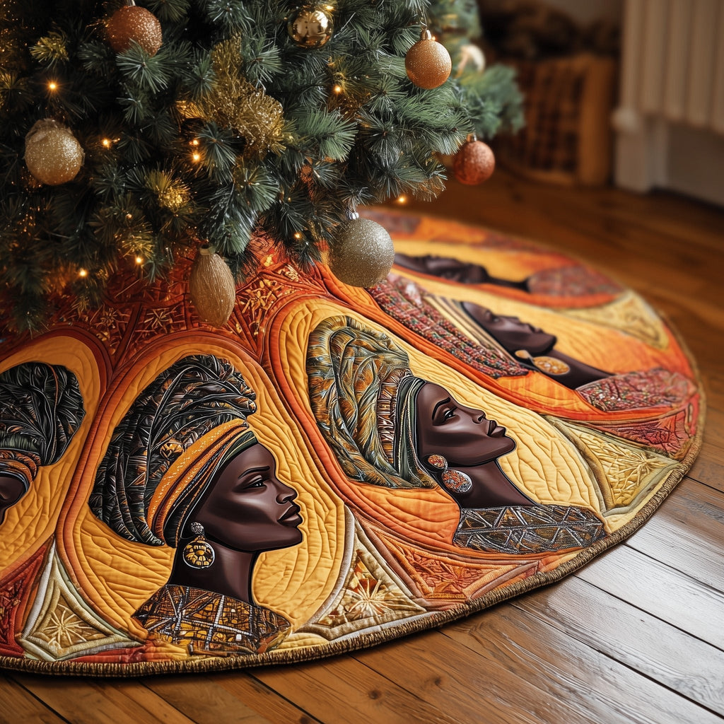 Women Profiles on Orange Sunset Christmas Tree Skirt