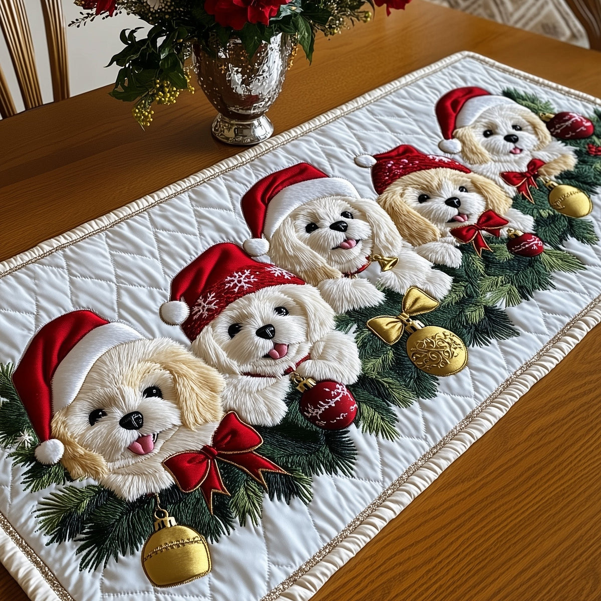Jolly Bichon Table Runner