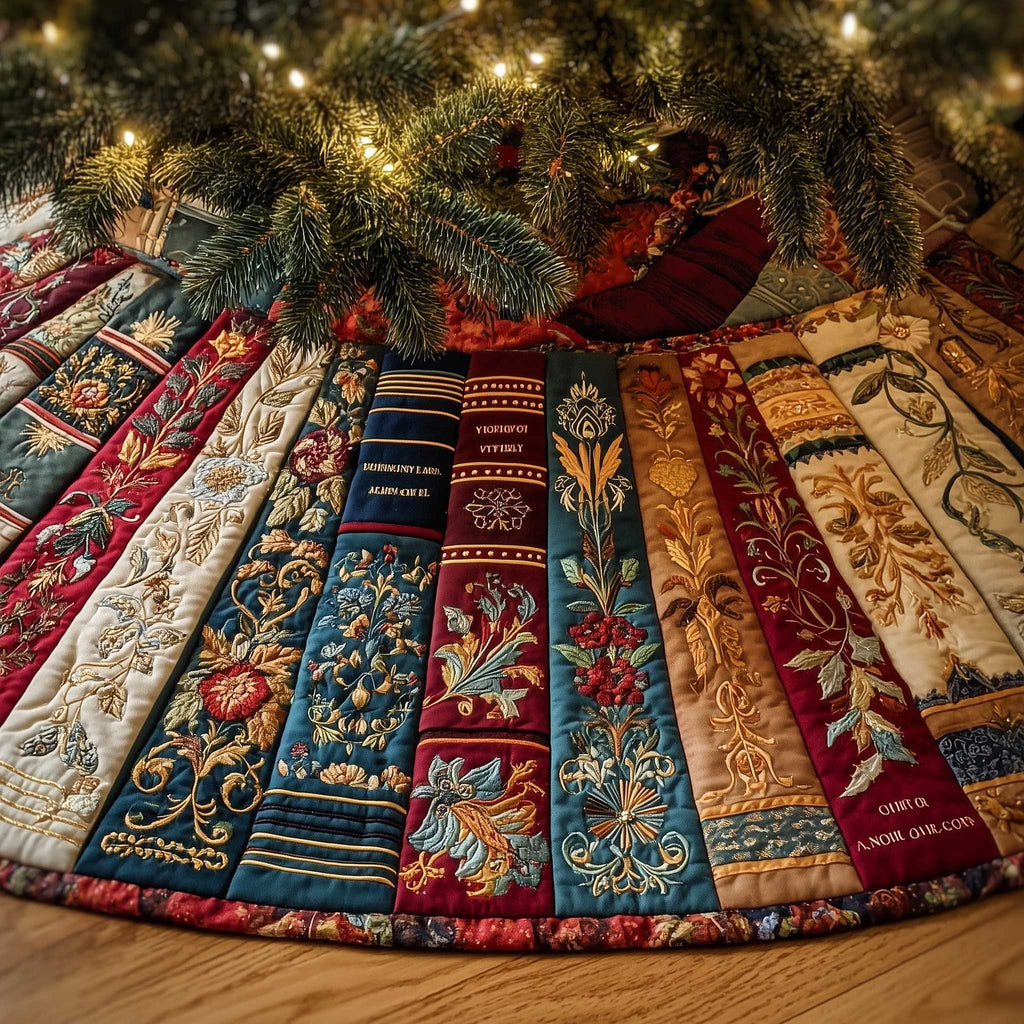Ornate Striped Tapestry Panels Christmas Tree Skirt