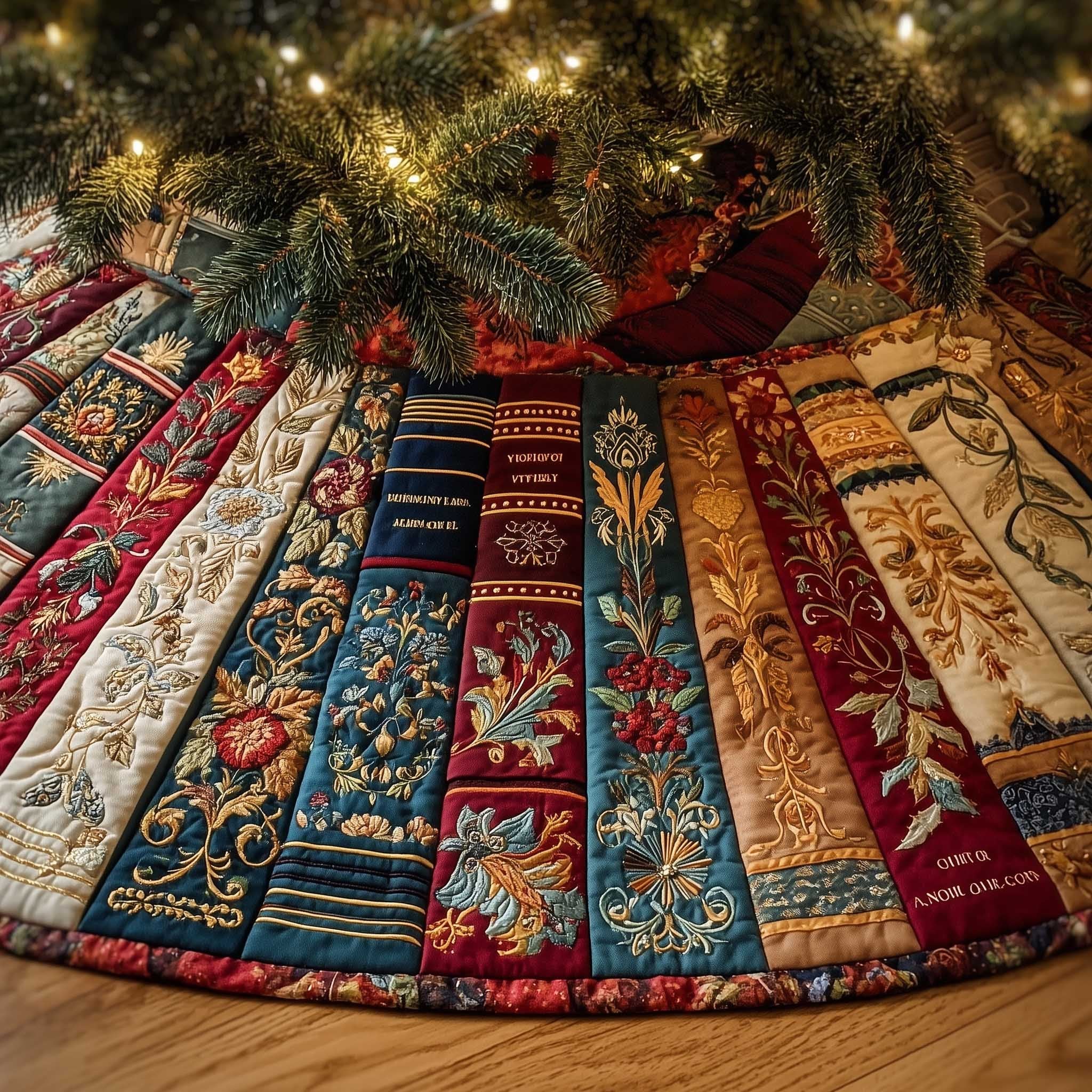 Ornate Striped Tapestry Panels Christmas Tree Skirt