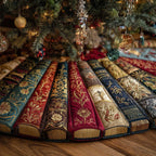Red and Gold Brocade Stripes Christmas Tree Skirt