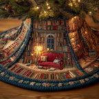 Library Nook with Red Sofa Christmas Tree Skirt