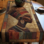 Woman in Profile on Striped Panel Table Runner