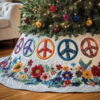 Peace Signs with Floral Border Christmas Tree Skirt