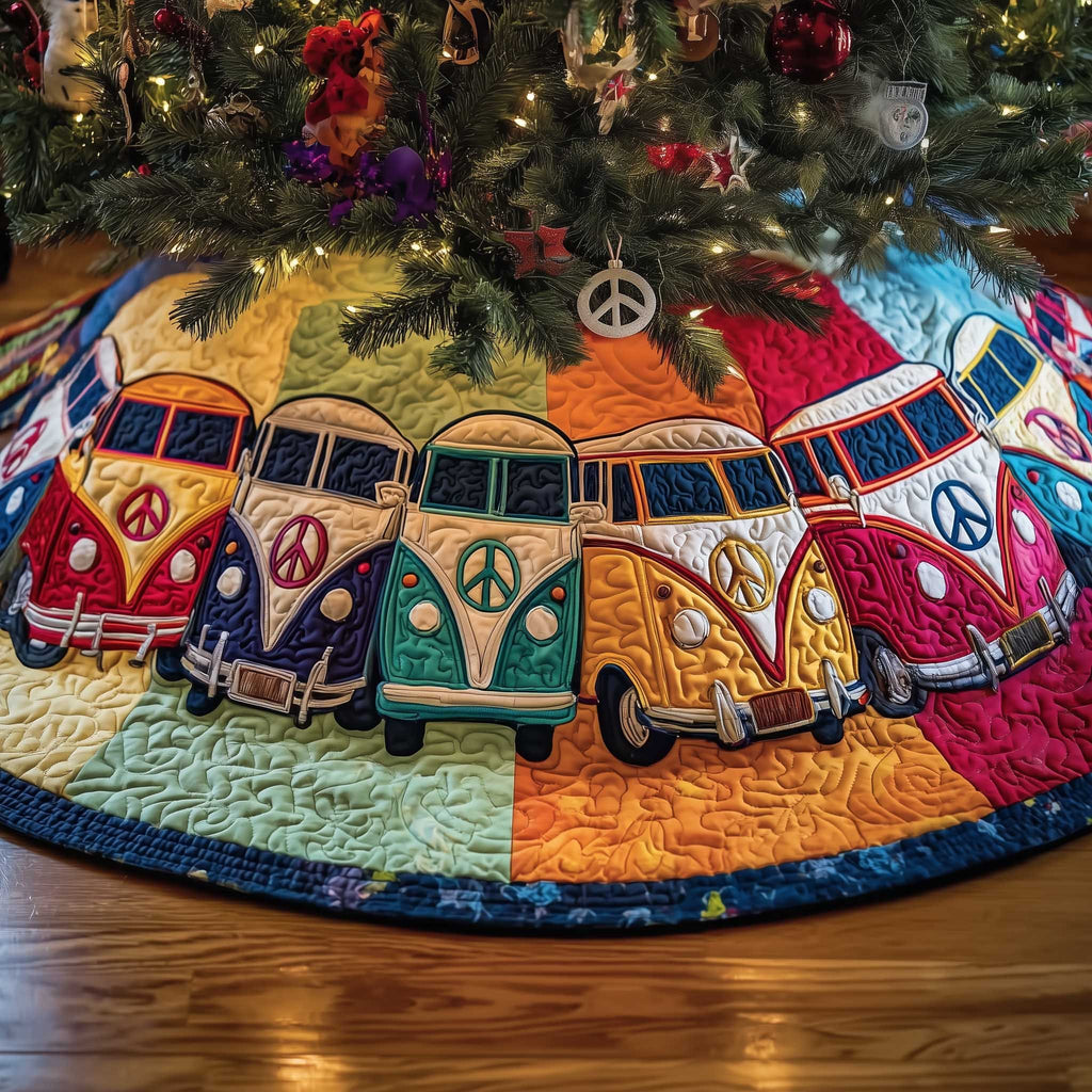 Camper Vans on Rainbow Wedges Christmas Tree Skirt