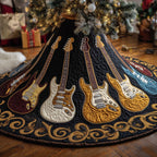 Guitars on Black with Gold Scroll Christmas Tree Skirt