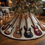 Guitars on Warm Cream Quilt Christmas Tree Skirt