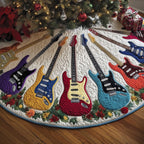 Electric Guitars with Holly on White Christmas Tree Skirt