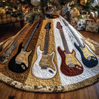 Vintage Guitars on Cream Quilting Christmas Tree Skirt