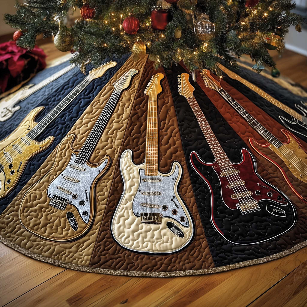 Guitars on Black and Tan Wedges Christmas Tree Skirt