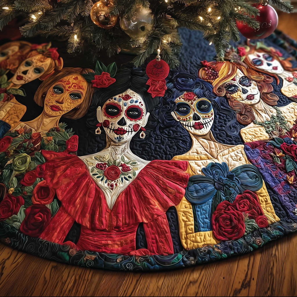 Catrinas in Red Dresses Christmas Tree Skirt