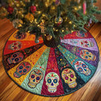 Sugar Skulls on Rainbow Wedges Christmas Tree Skirt