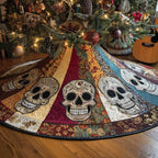 Sugar Skulls on Colorful Panels Christmas Tree Skirt